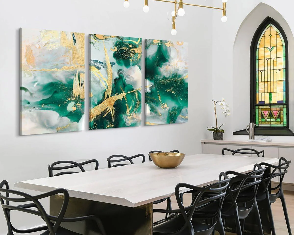 Extra Large Wall Art Green Decor Canvas Paintings Abstract Dining Room Wall Decor Green Gold Modern Decor Painting Wall Decorations Office Decor