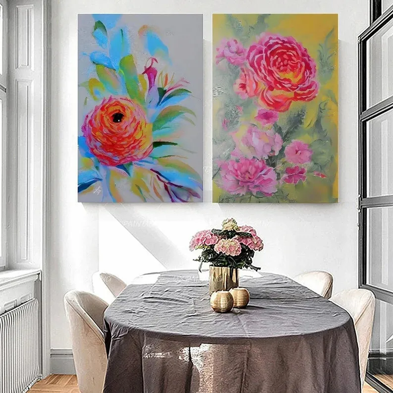 2-Panel Floral Art | Abstract Style Nature Painting | Hand Painted