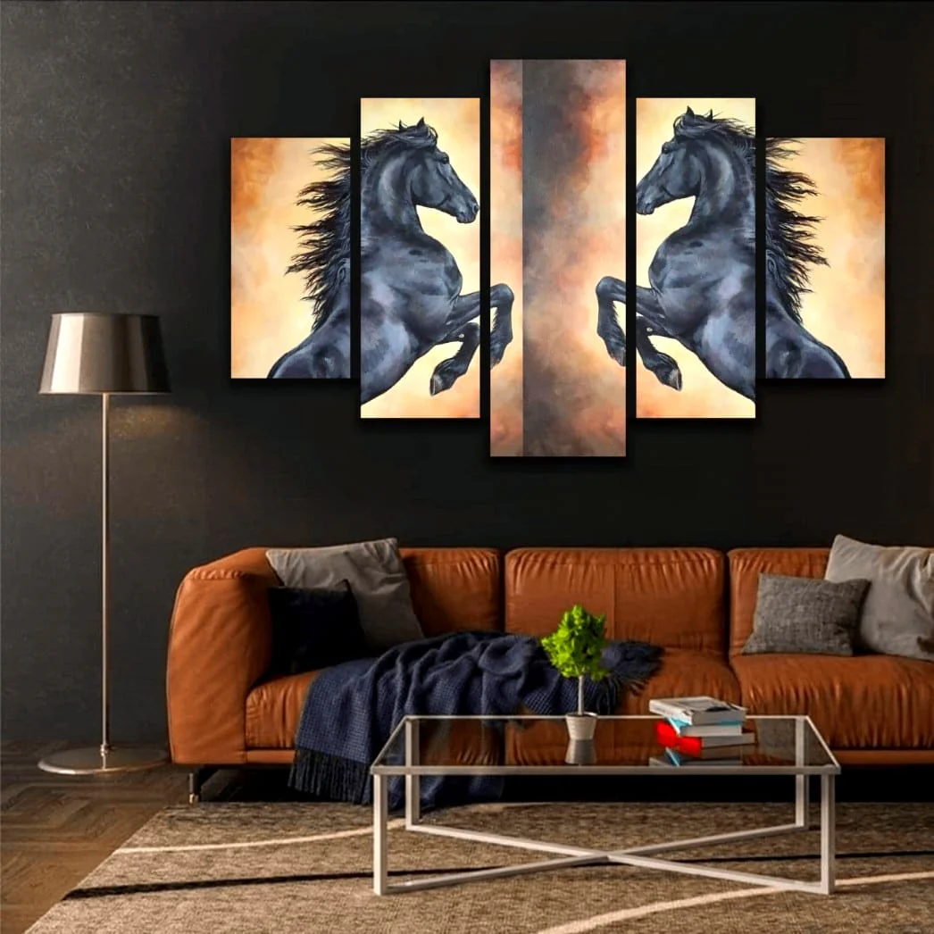 5-Panel Modern Abstract Canvas Wall Art �C Contemporary Black & Gold Geometric Print �C Ready-to-Hang Home Decor Set