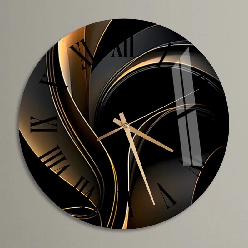 Black and Gold Resin Wall Clock - Elegant & Modern Design