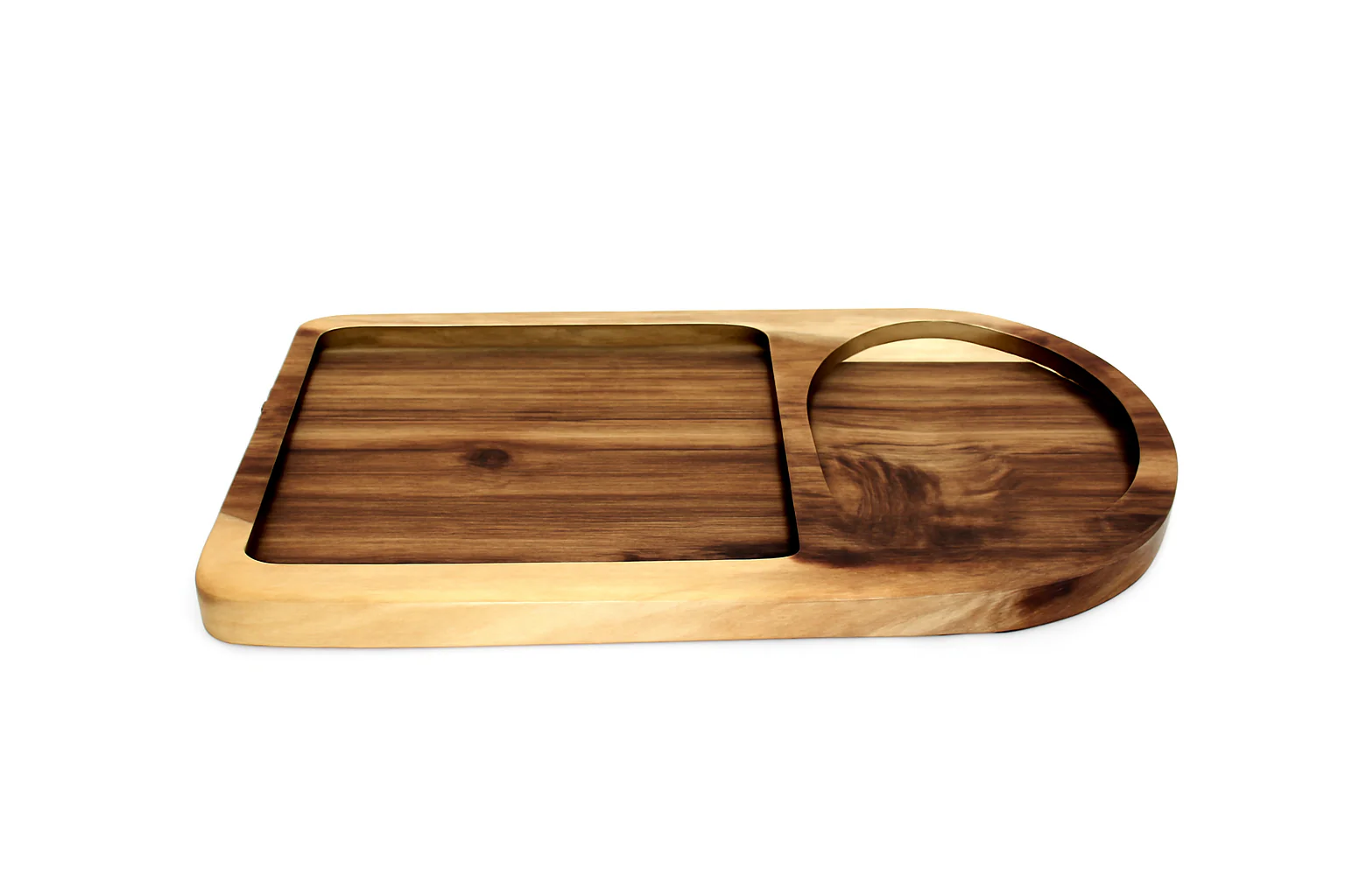 Handmade Wooden Two Portion Platter �C Rustic Two Compartment Serving Tray for Snacks, Appetizers, Dips, Cheese & Crackers �C Natural Wood Finish