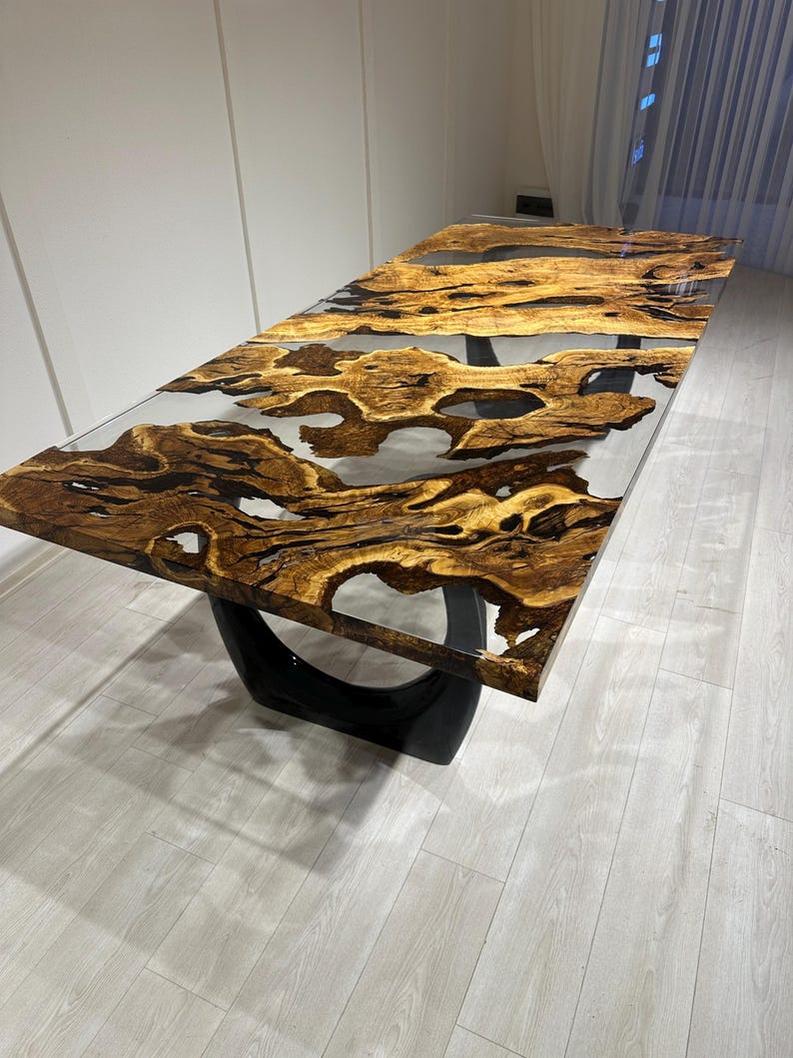 Handmade Clear Epoxy Resin Rosewood Table - Custom Live Edge Design