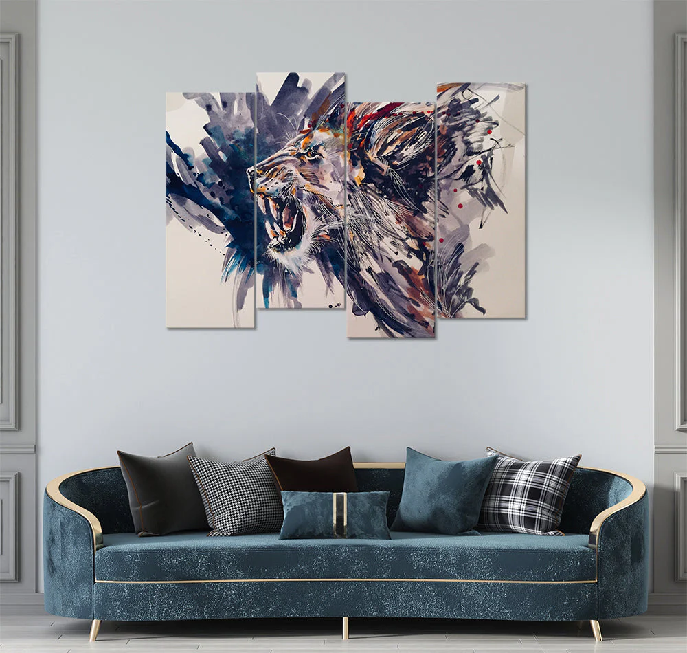 Colorful Splash Lion (4 Panel) Landscape Wall Art