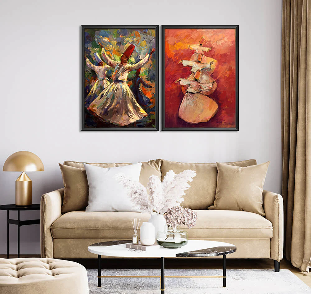 Darwesh Sufi Dancers Oil Paint Art (2 Panel) Digital Wall Art