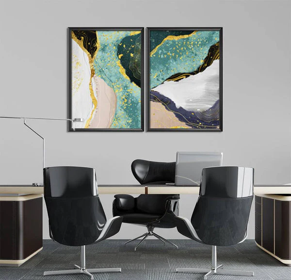 Black & Gold Abstract Tiles (2 Panel) Abstract Wall Art