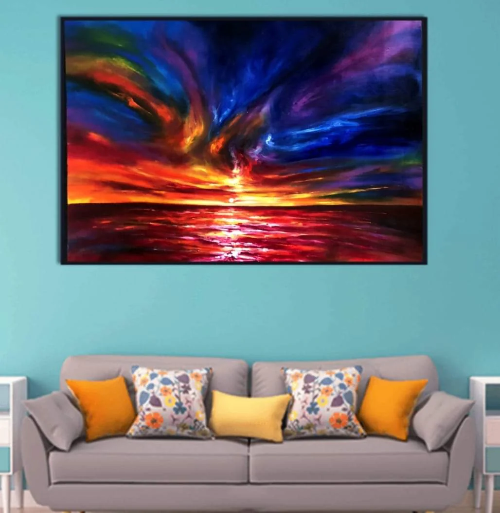 Modern Abstract Canvas Wall Art �C Teal & Gold Digital Print �C Contemporary Home & Office Decor �C Ready to Hang