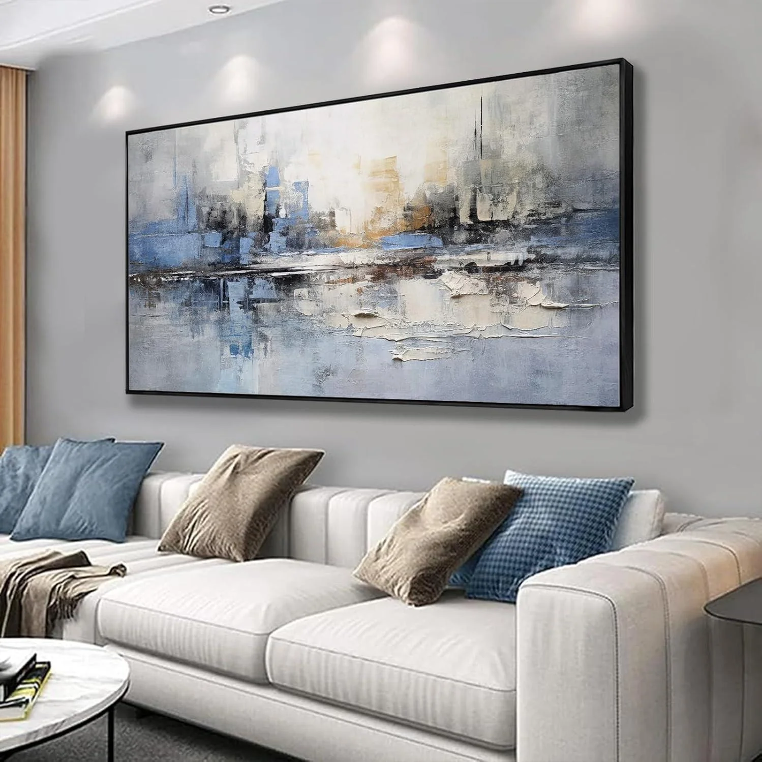 Abstract Landscape Blue and Gray White Modern Canvas Art Wall Decor