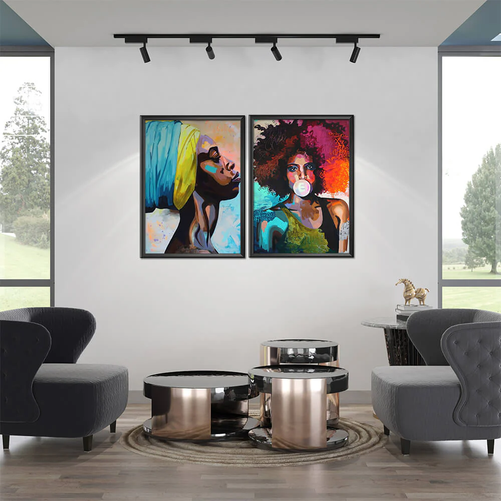 Two Girls Paint Strokes Art (2 Panel) Digital Wall Art