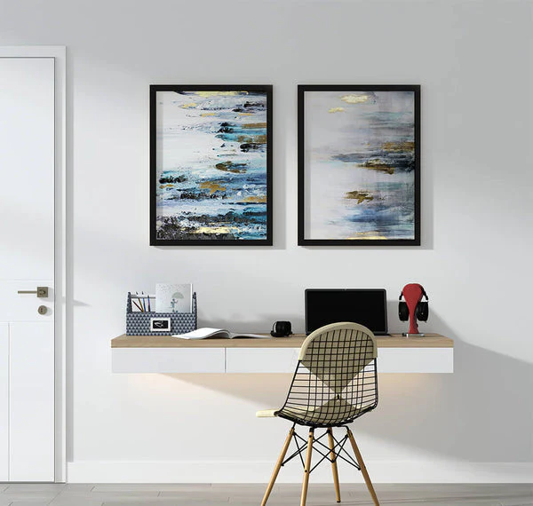 Blue Abstract Foil Strokes (2 Panel) Abstract Wall Art