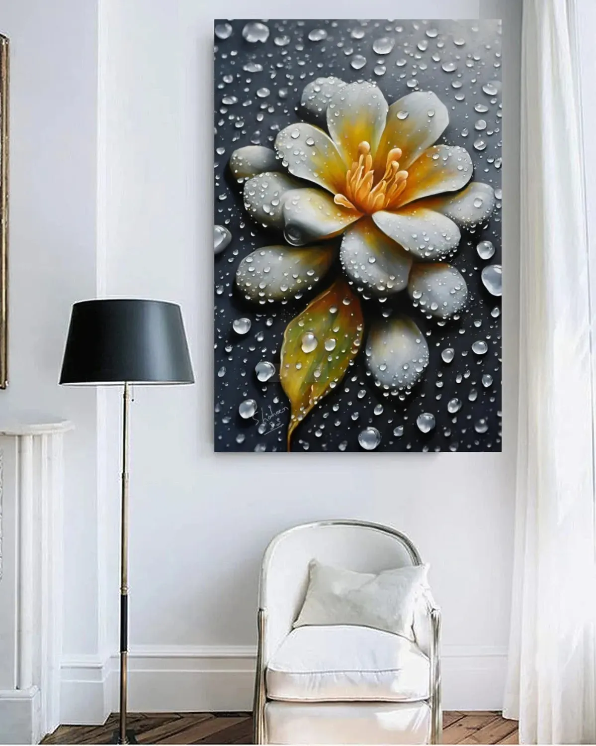 Flower in the Rain | Handmade Painting | Oil on Canvas | Wall Decor