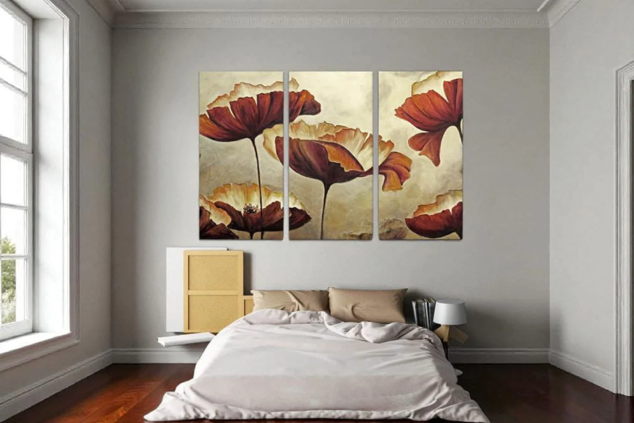 Blossoming Poppy Watercolor (3 Panel) Floral Wall Art
