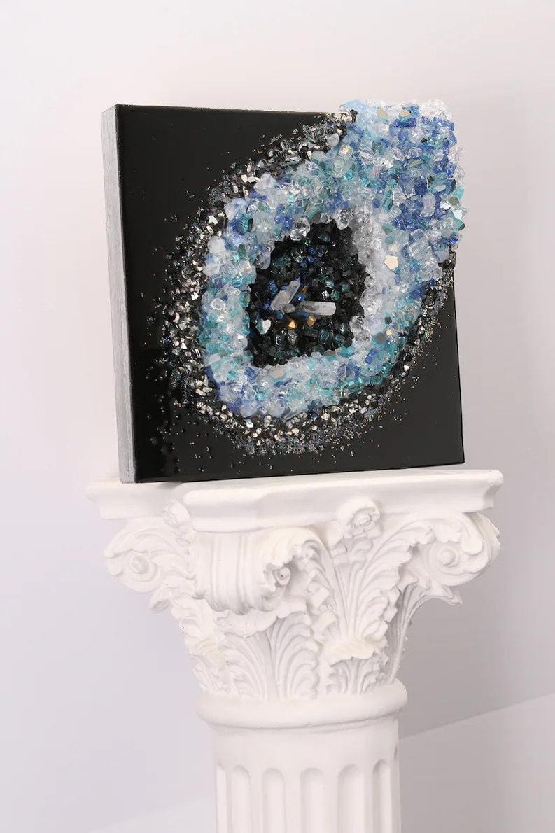 Black Resin Wall Art with Crystal Stone Accents