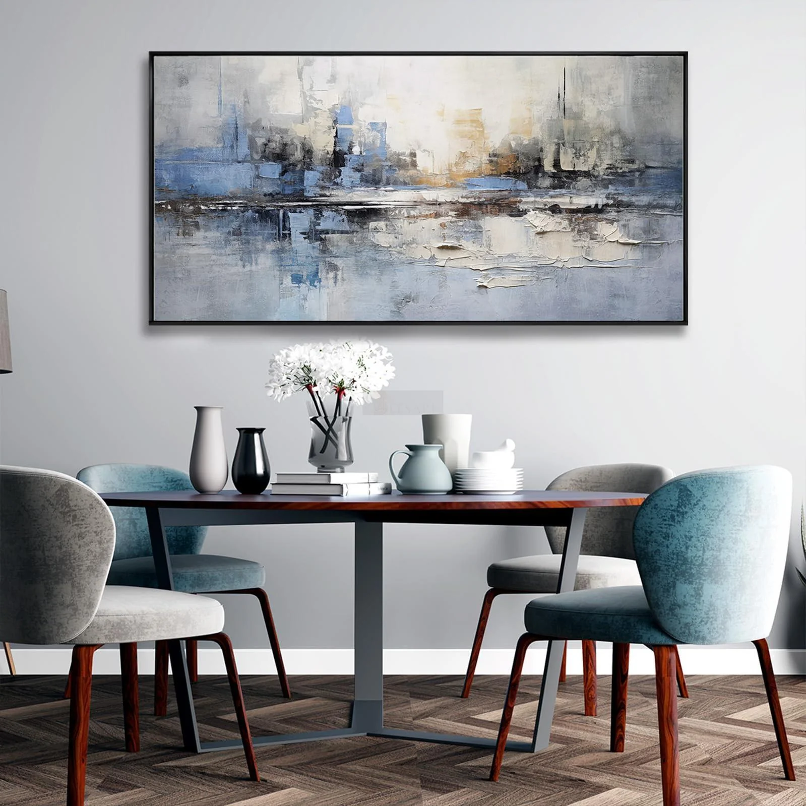 Abstract Landscape Blue and Gray White Modern Canvas Art Wall Decor