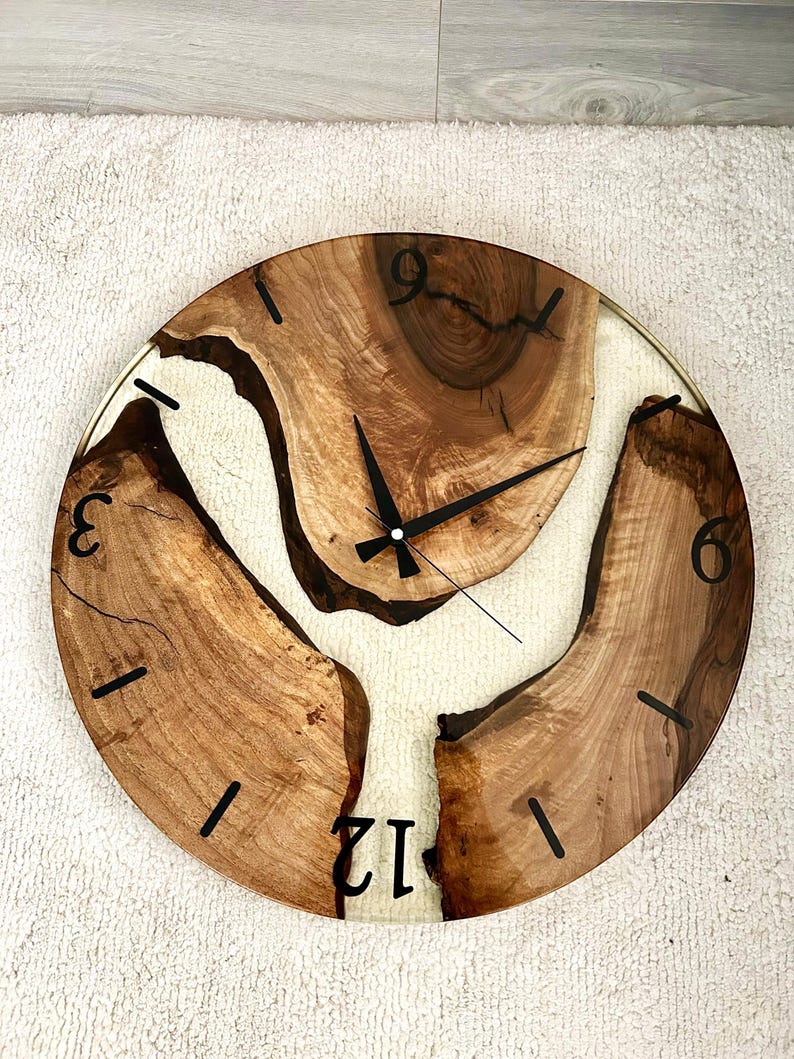Unique Wooden Clock with Minimalist Transparent Resin Design