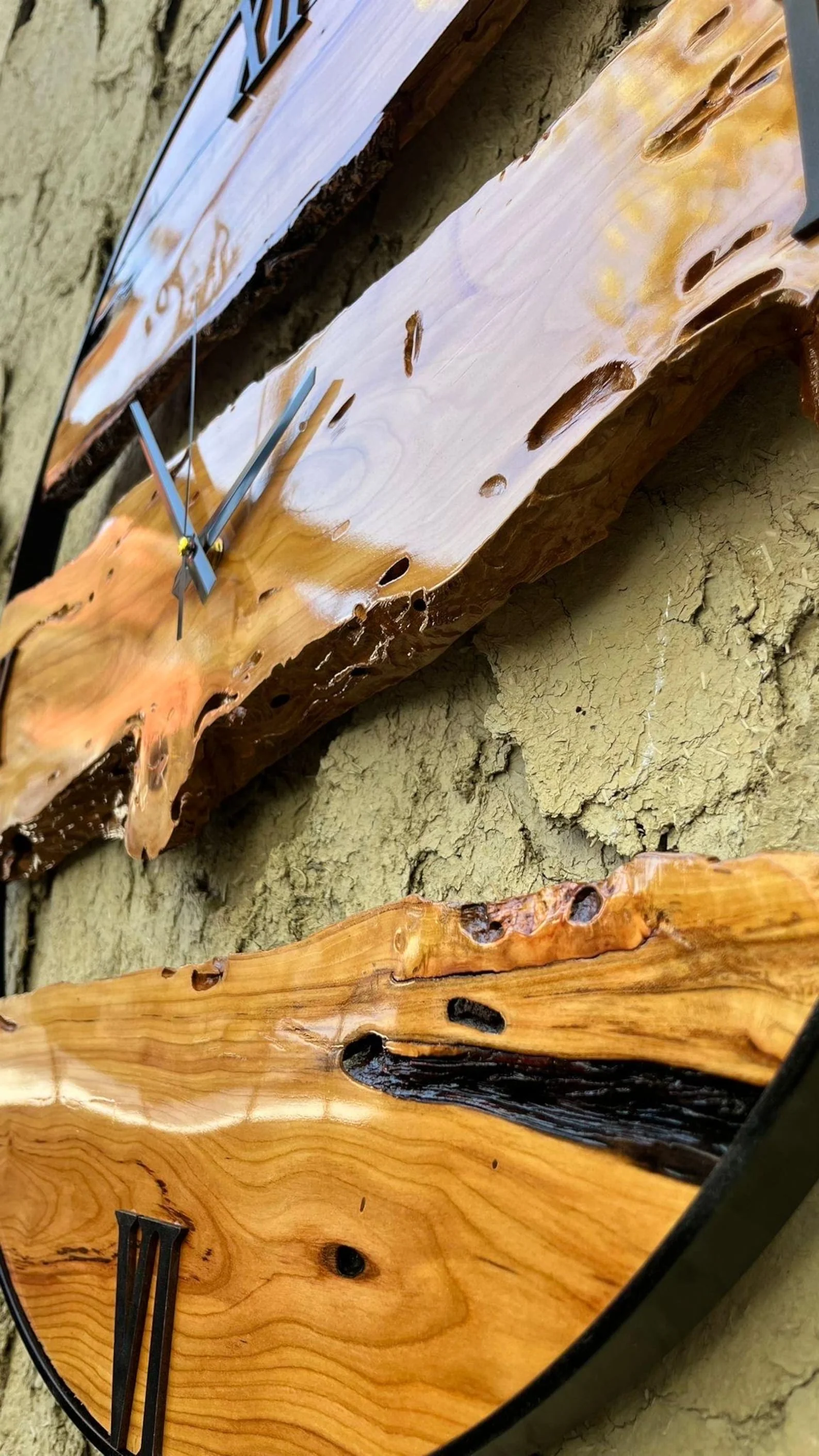 Handmade Rustic Live Edge Walnut Wood & Metal Wall Clock - Large Decorative Wooden Wall Art Clock for Farmhouse, Office & Home D��cor - Unique Gift