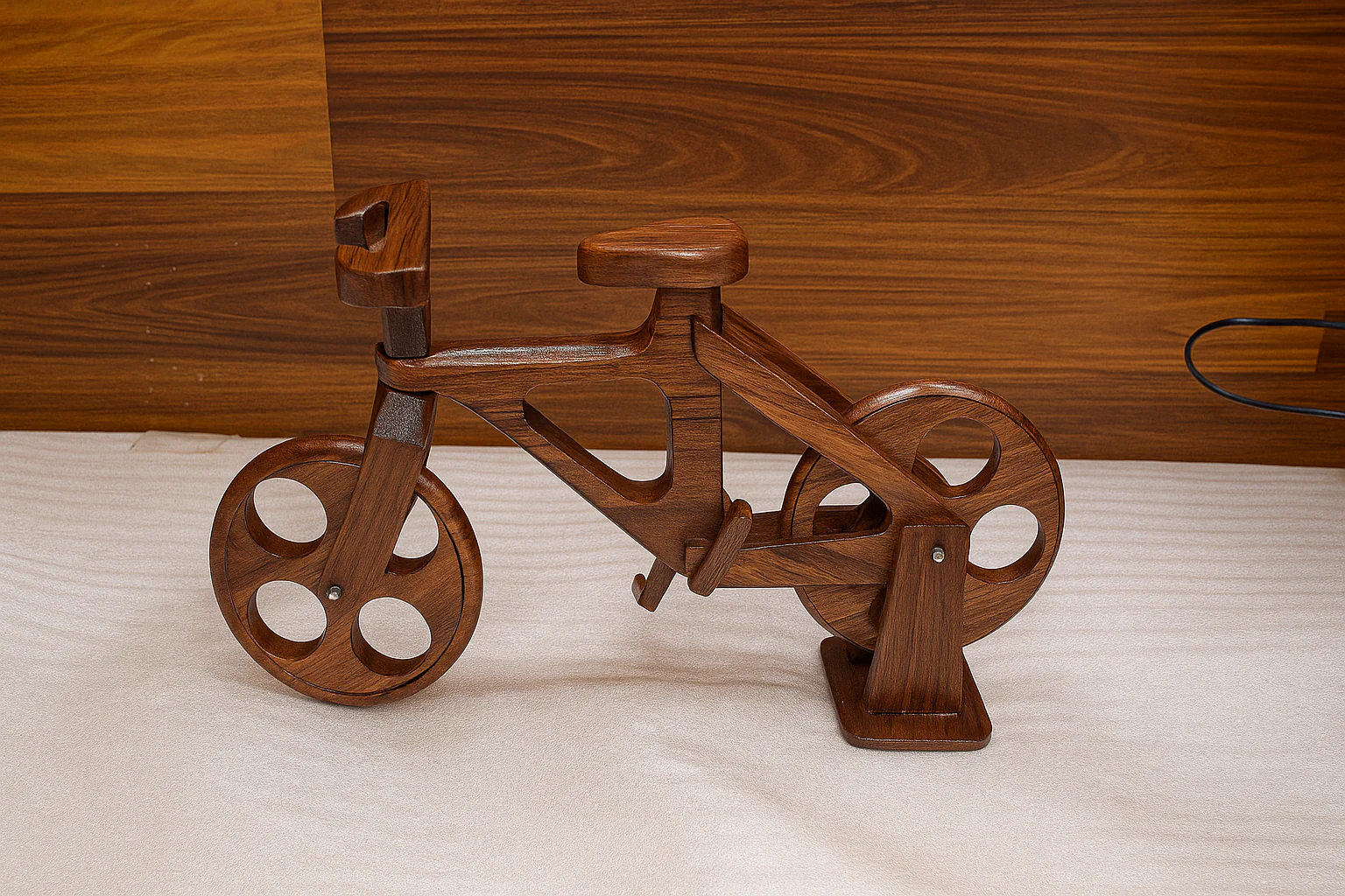 Handcrafted Wooden Bicycle Decor a?? Rustic Cycle Showpiece, Vintage Bike Sculpture for Home, Tabletop Ornament, Traditional Wooden Craft Gift