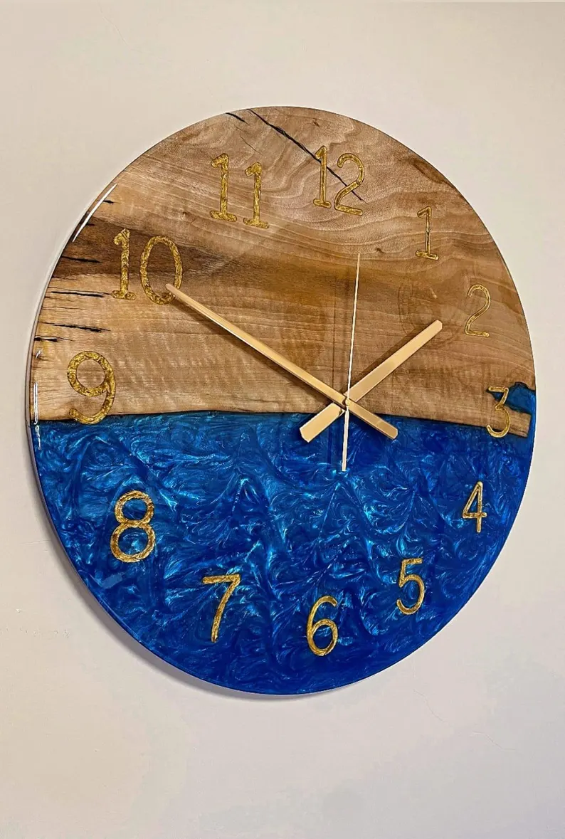 Custom Made Large Epoxy Wall Clock �C Natural Sheesham Wood Live Edge Design �C Modern Resin Art with Number Markers �C Unique Housewarming Gift Decor