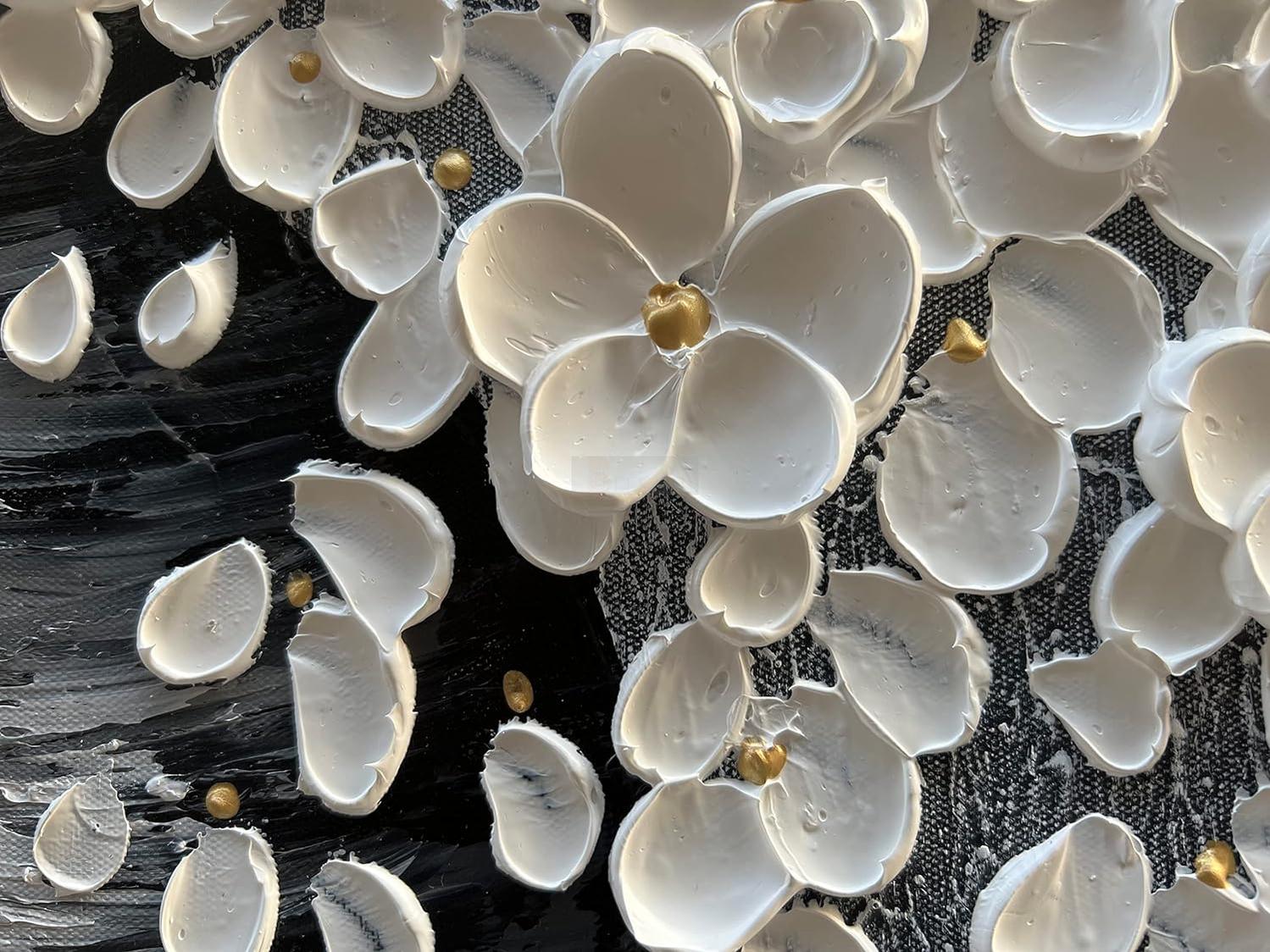 Epicler Hand-Painted Oil Painting, White Bouquet Oil Painting, Canvas Wall Decoration Painting