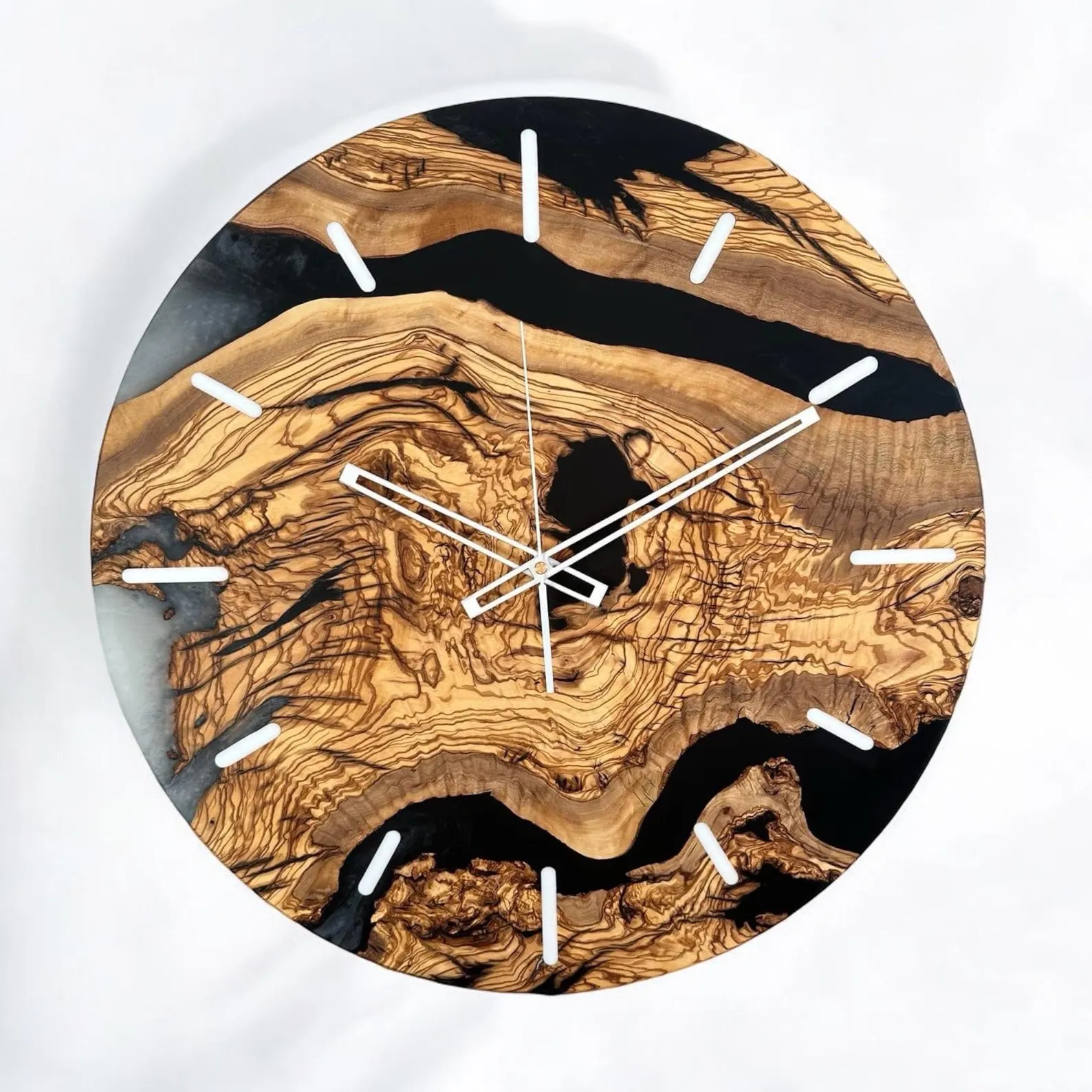 Handmade Walnut Wood and Epoxy Resin Wall Clock �C Unique Wooden Wall Clock, Loft Style Home Decor, Modern Rustic Gift, Large Natural Wood Resin Clock for Living Room and Office