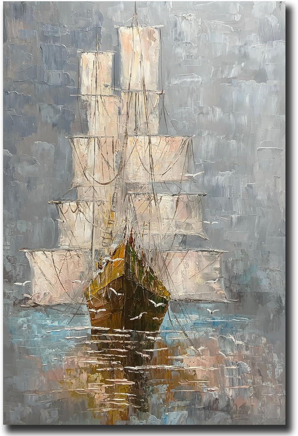 Modern Abstract Hand Painted Sailboat Artwork Painting for Living room Bedroom Acrylic Wall Art Canvas Art Wall Colorful Decoration Of Living Room and Bedroom