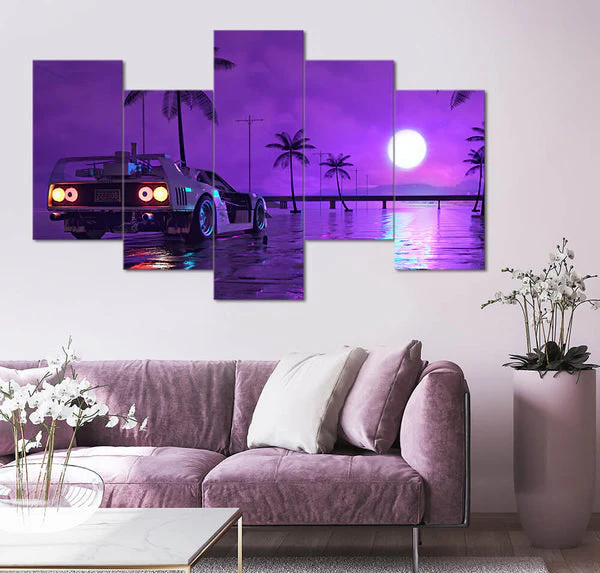 GTA Vice City Purple Neon Sunset (5 Panel) Game Wall Art