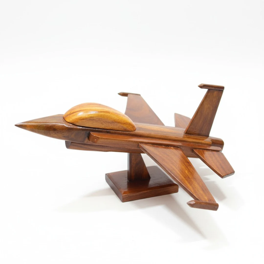 Handmade Wooden Jet Airplane Model �C Handcrafted Wooden Aircraft Desk Decor Showpiece Gift for Aviation Lovers & Office Display