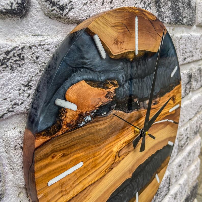 Black Resin and Zinc Accented Rosewood Wall Clock