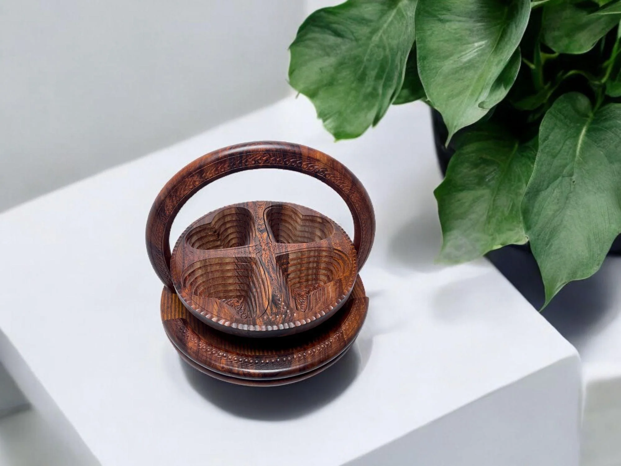 Handcrafted Rosewood Foldable Dry Fruits Basket