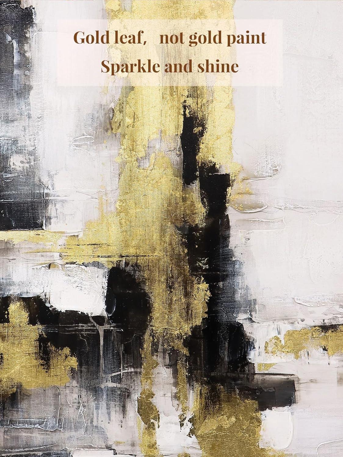 Canvas Wall Art - Black and Gold Wall Art Decor - Large Abstract Wall Art for living room bedroom office bathroom