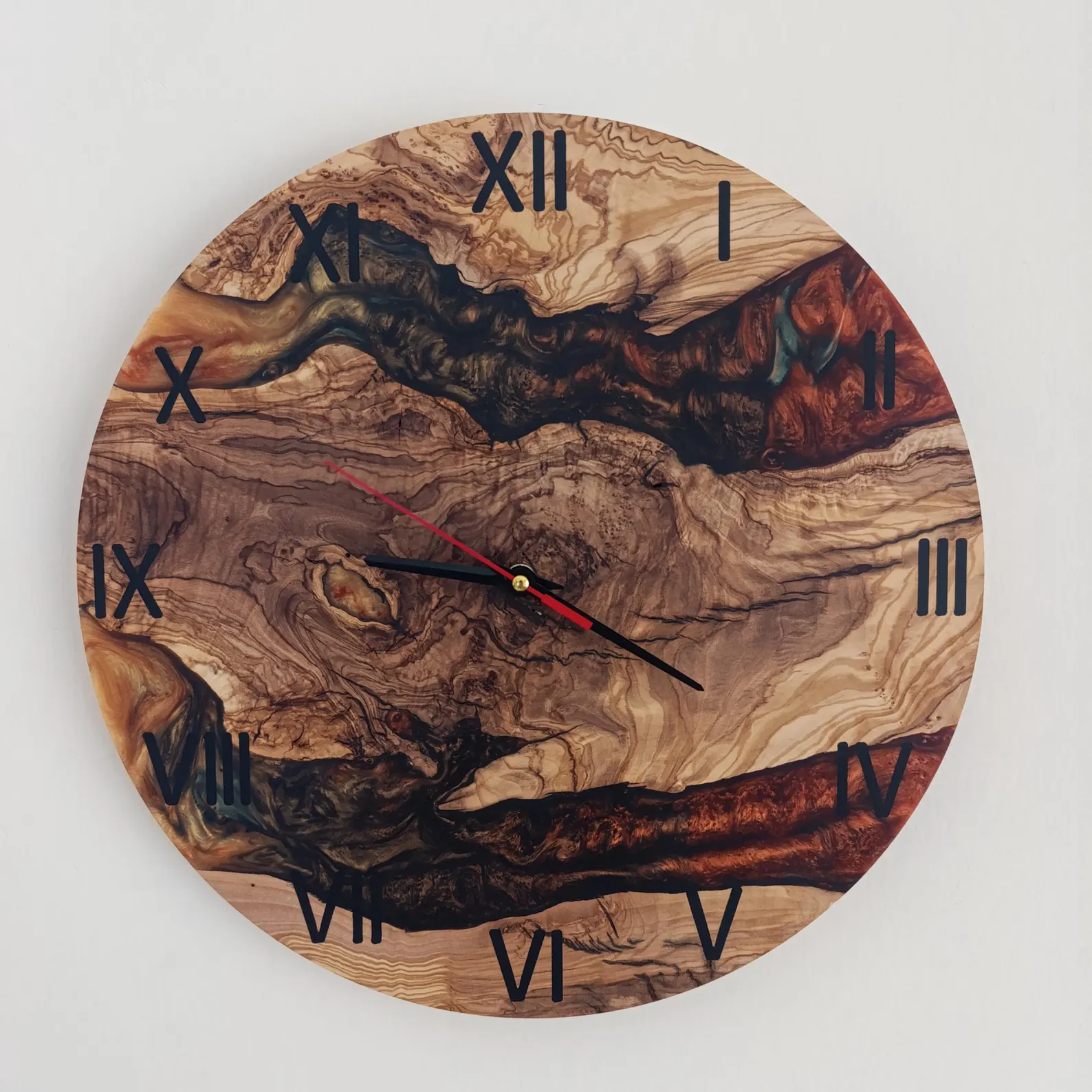 Handmade Resin Wall Clock �C Custom Epoxy Wall Clock with Walnut Design, Modern Home Gift, Stylish Wall Clock with Resin and Olive Wood for Living Room or Office