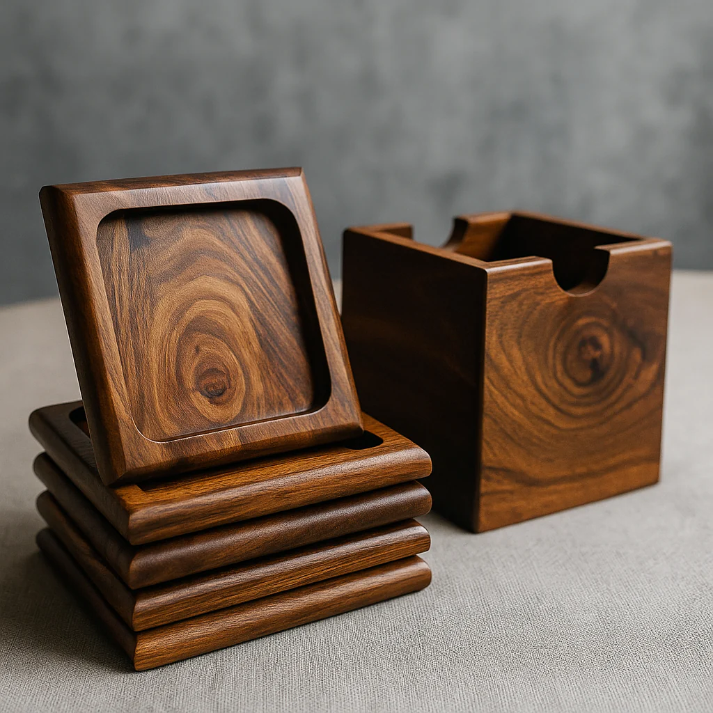 Modern Style Rosewood Cup Coasters �C 4 & 6 Piece Sets for Home D��cor