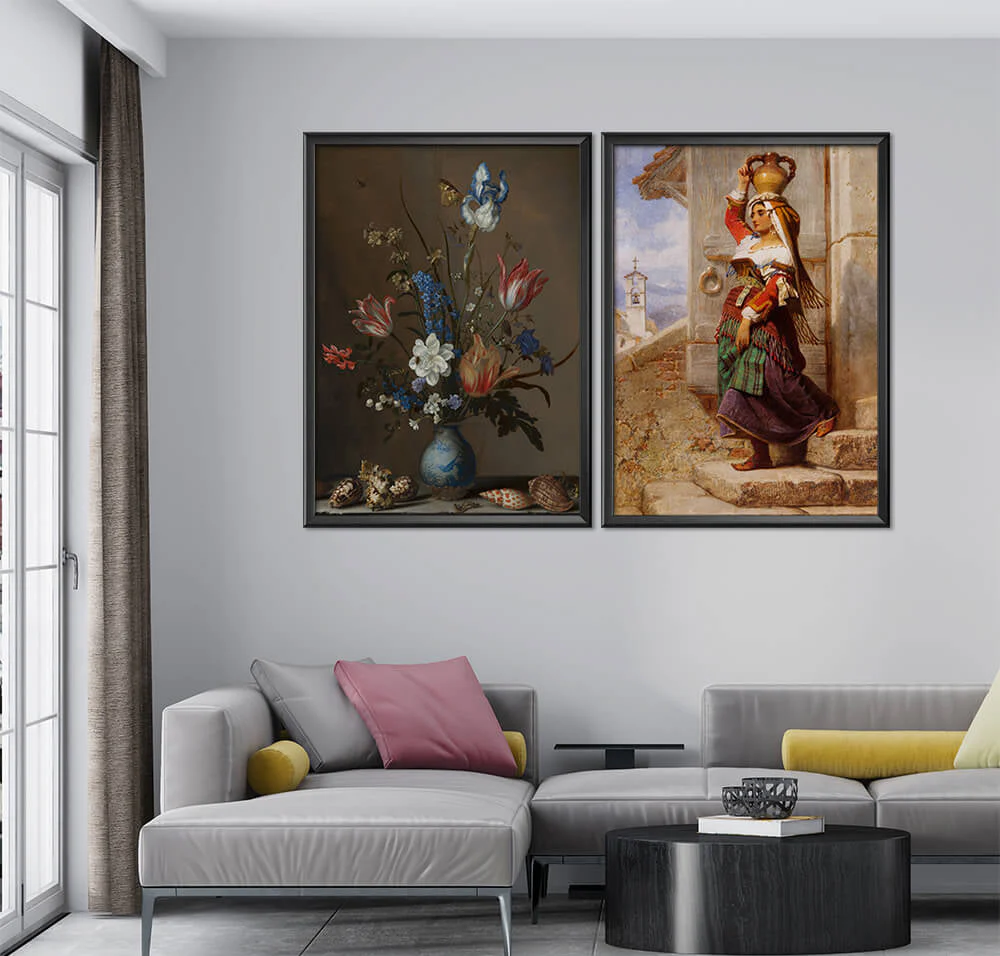 Lady & Vase of Flowers Oil Paint (2 Panel) Digital Wall Art