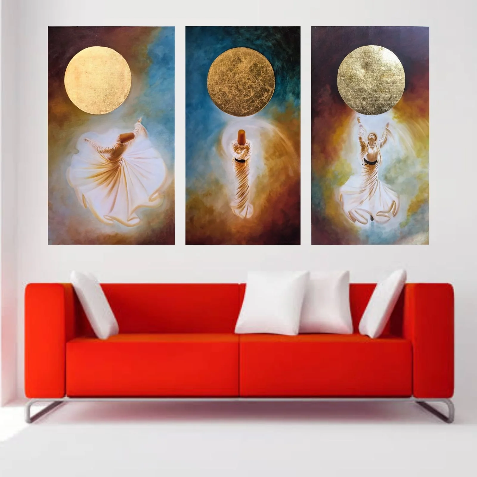 3-Panel Modern Abstract Canvas Wall Art Set �C Blue & Gold Digital Print �C Ready-to-Hang Home Decor