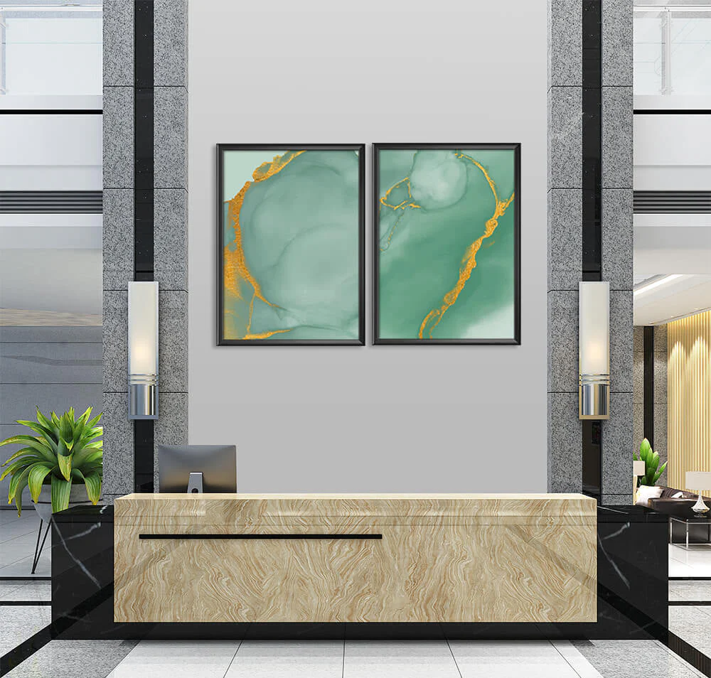 Green & Gold Abstract Tiles (2 Panel) Abstract Wall Art