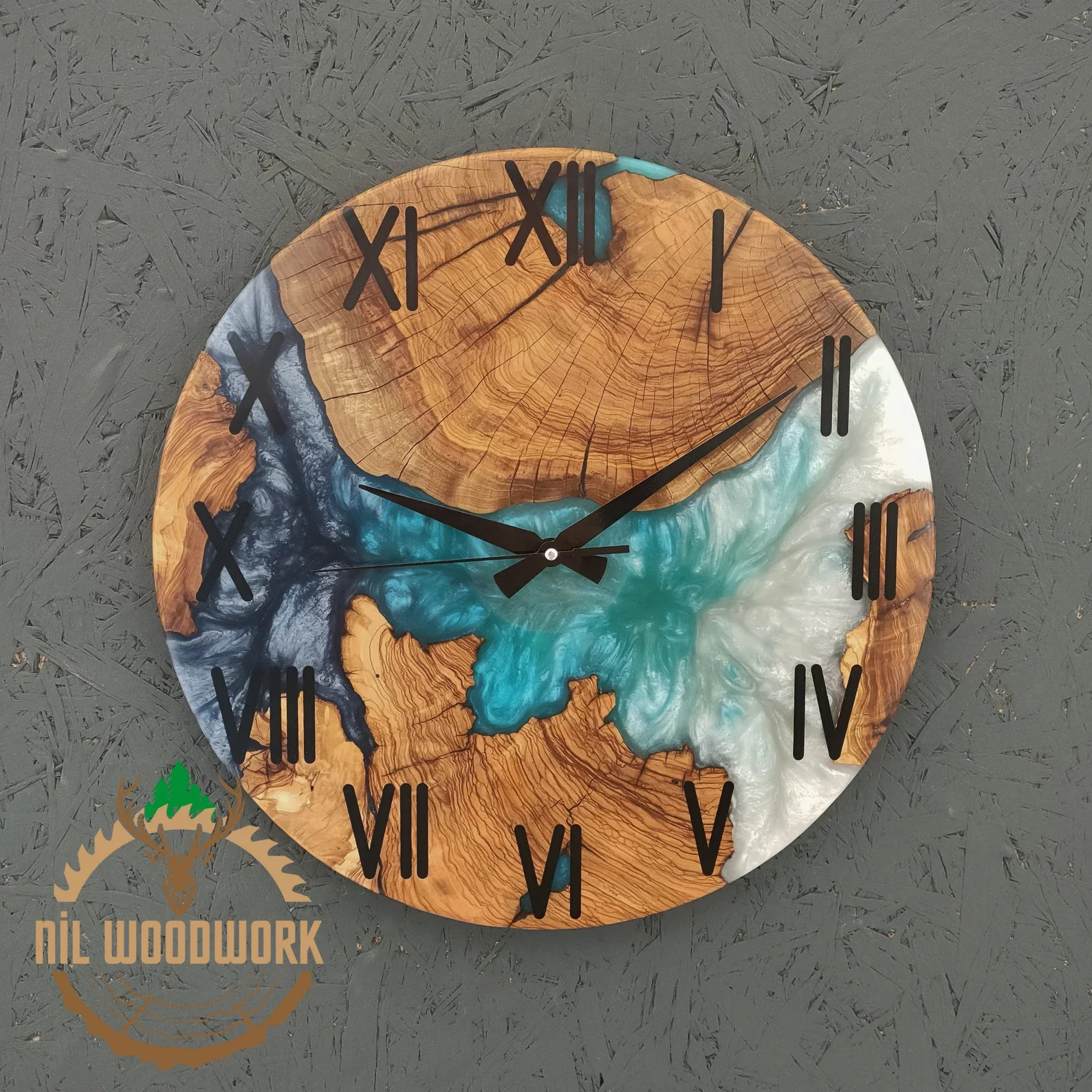 Personalized Walnut Wood Resin Wall Clock �C Unique Epoxy Wall Clock, Handmade Olive Wood and Resin Timepiece, Modern Elegance, Custom Resin Art Wall Clock for Home D��cor