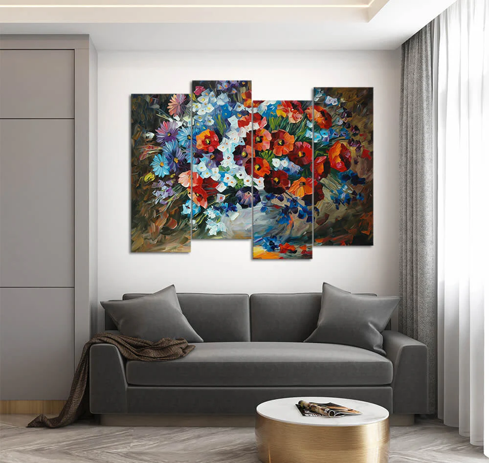 Red Poppy Flowers Oil Paint (4 Panel) Digital Wall Art