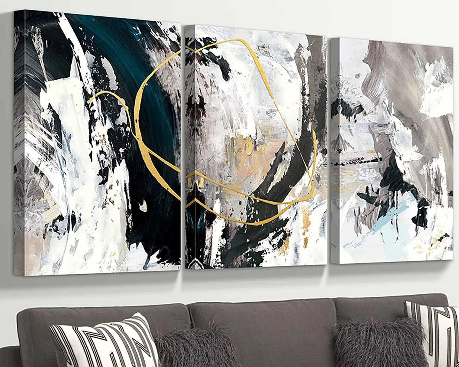 Wall Decor Living Room Modern Canvas Wall Art Extra Large Abstract Artwork Office Decor Black White Wall Painting Handmade Textured Painting for Dining Room Home Wall Decoration