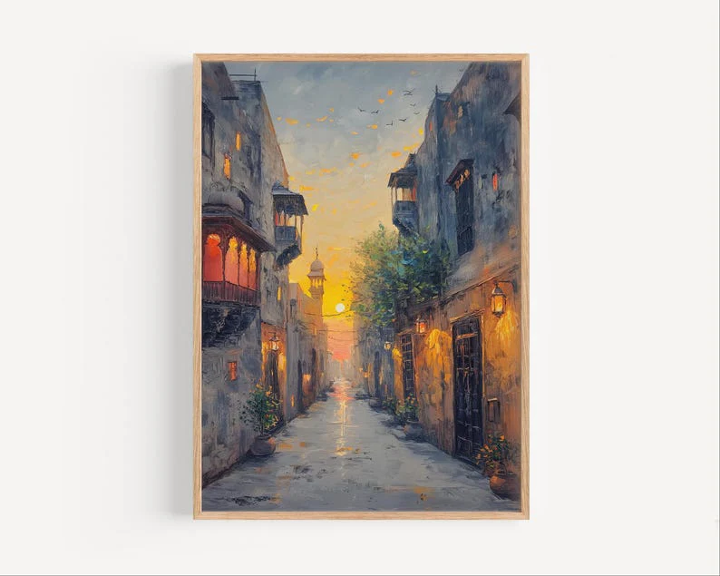 Lahore Old City Print Frame, Lahore Pakistan City on Canvas Travel Wall Art Gift, Asia Oil Paint Style, Lahore Sunset