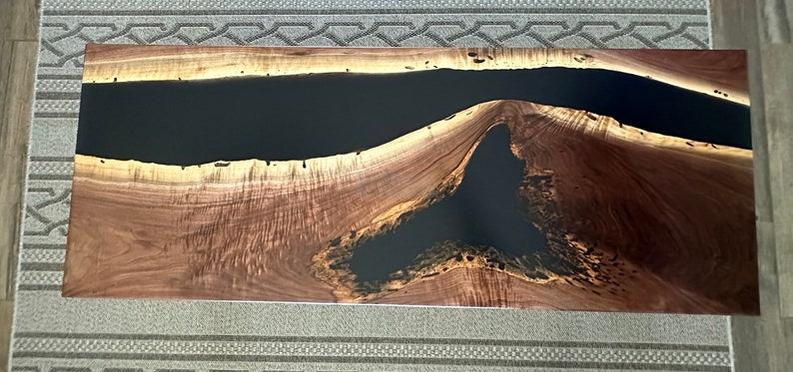 Custom  Table - Handmade Live Edge Rosewood Slab with Resin Epoxy