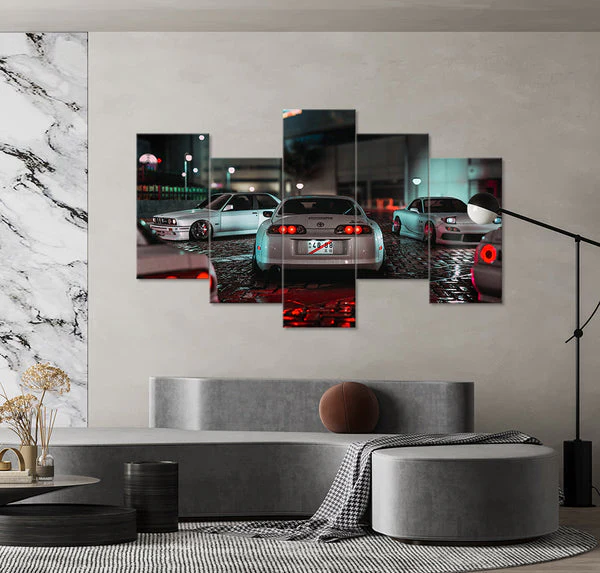 Toyota Supra JDM Gang In Rainy Night (5 Panel) Cars Wall Art