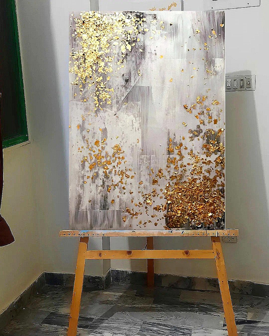 Modern Gold Leaf Abstract Art | Handmade Painting| Home Decor | Wall Decor