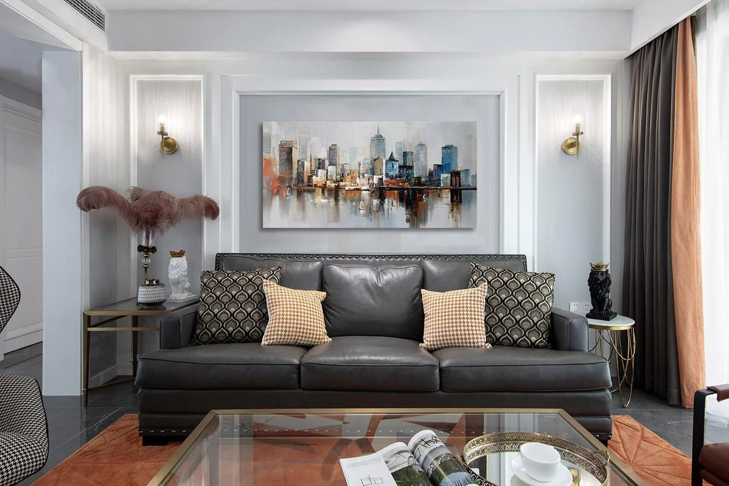 Brooklyn Bridge Wall Art Modern New York City Abstract Canvas Cityscape Painting Colorful NYC Skyline Textured Art for Living Room Bedroom Home Office Wall Decor