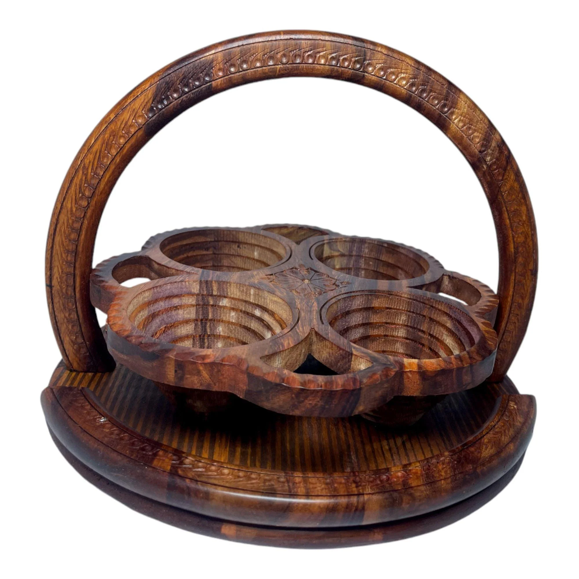 Handcrafted 4 Portion Round Foldable Basket