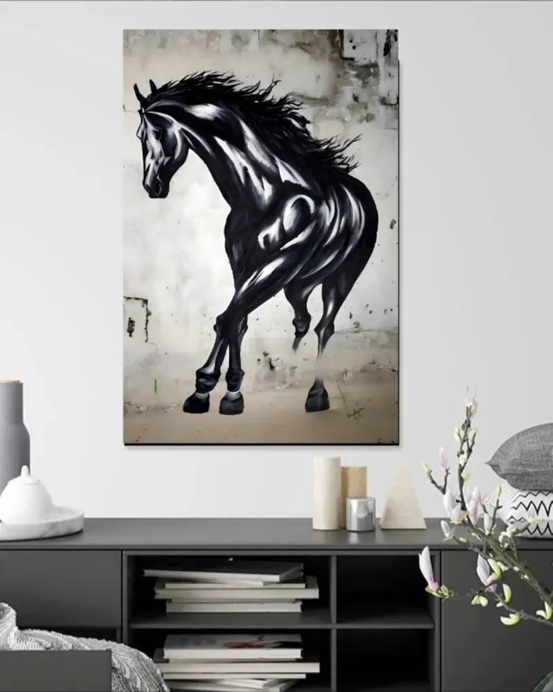BLACK HORSE | Abstract Art for Modern Home Decor Hand-painted Painting