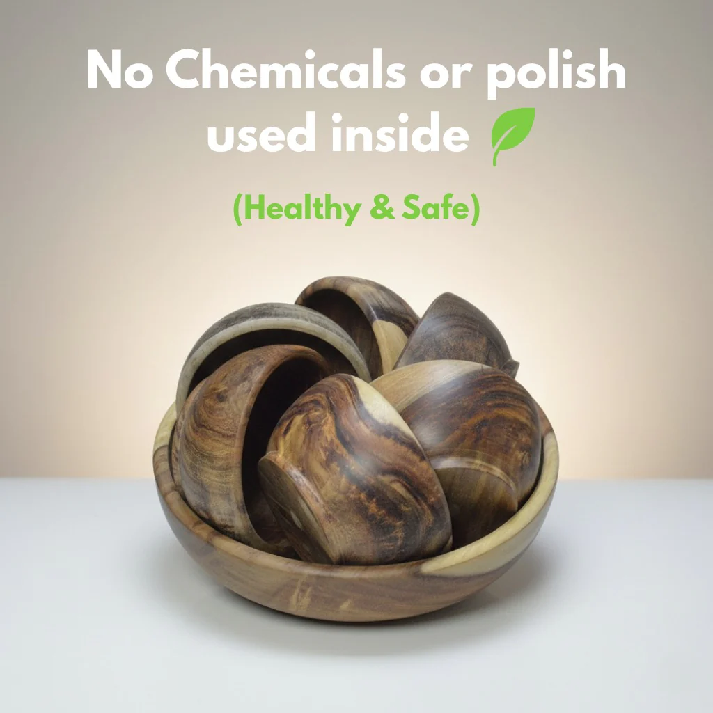 Handcrafted Wooden Salad Bowl Set of 7 Without Polish | Natural Wood Serving Bowls for Parties, Snacks & Dining Table