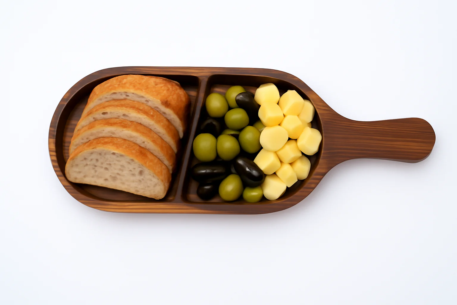 Handmade Wooden Two Portion Serving Tray with Handle �C Rustic Rosewood Snack, Dip, Charcuterie, Cheese & Cracker Tray for Home & Kitchen Entertaining