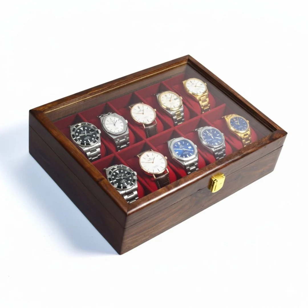 Luxury Handmade Wooden Watch Box with Glass Lid �C Premium Watch Storage & Display Case Organizer for Men��s Watch Collection