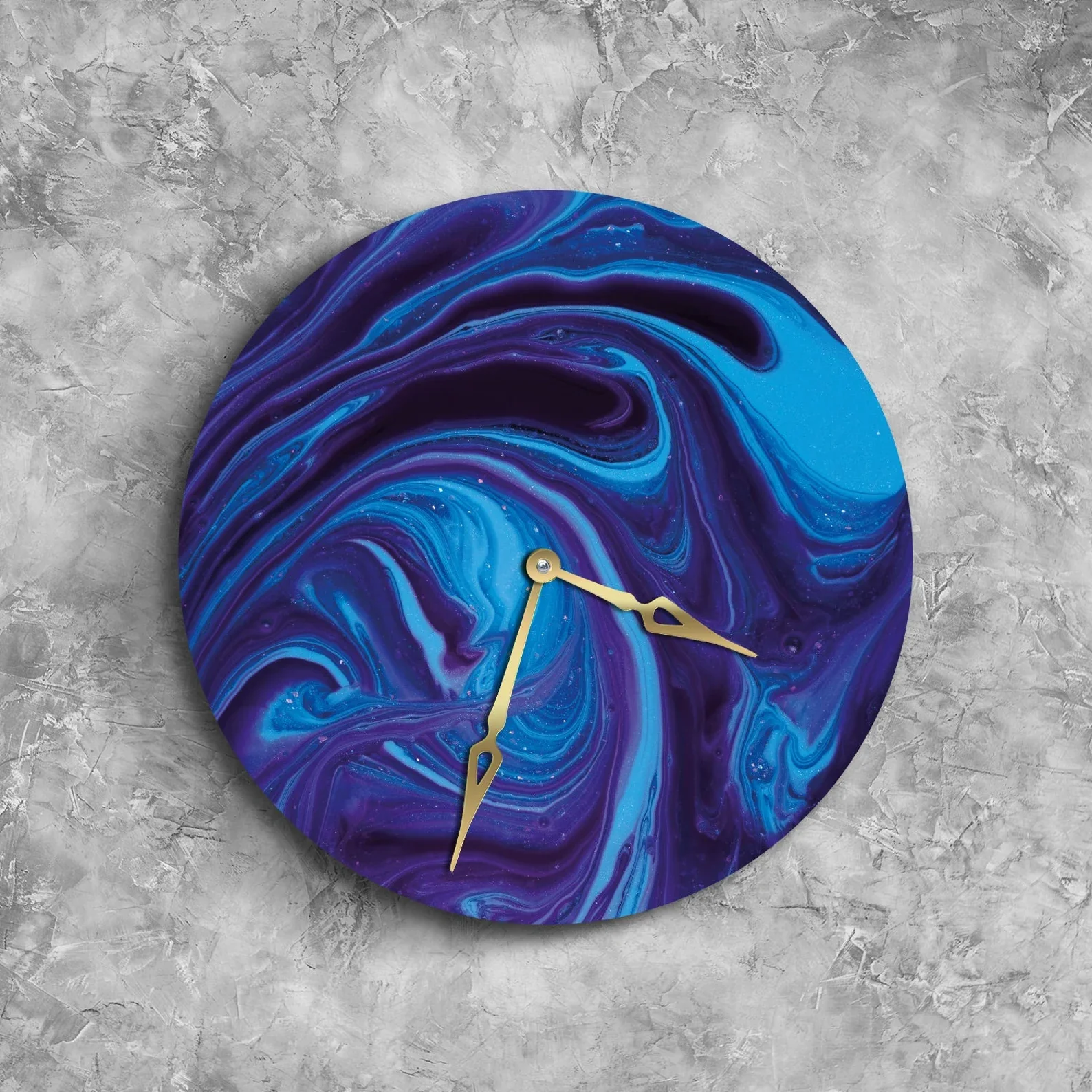 Handmade Blue Resin Clock �C Modern Oversized Epoxy Wall Clock �C Unique Large Resin Wall Clock �C Beautiful Artistic Wall Clock for Home & Office Decor