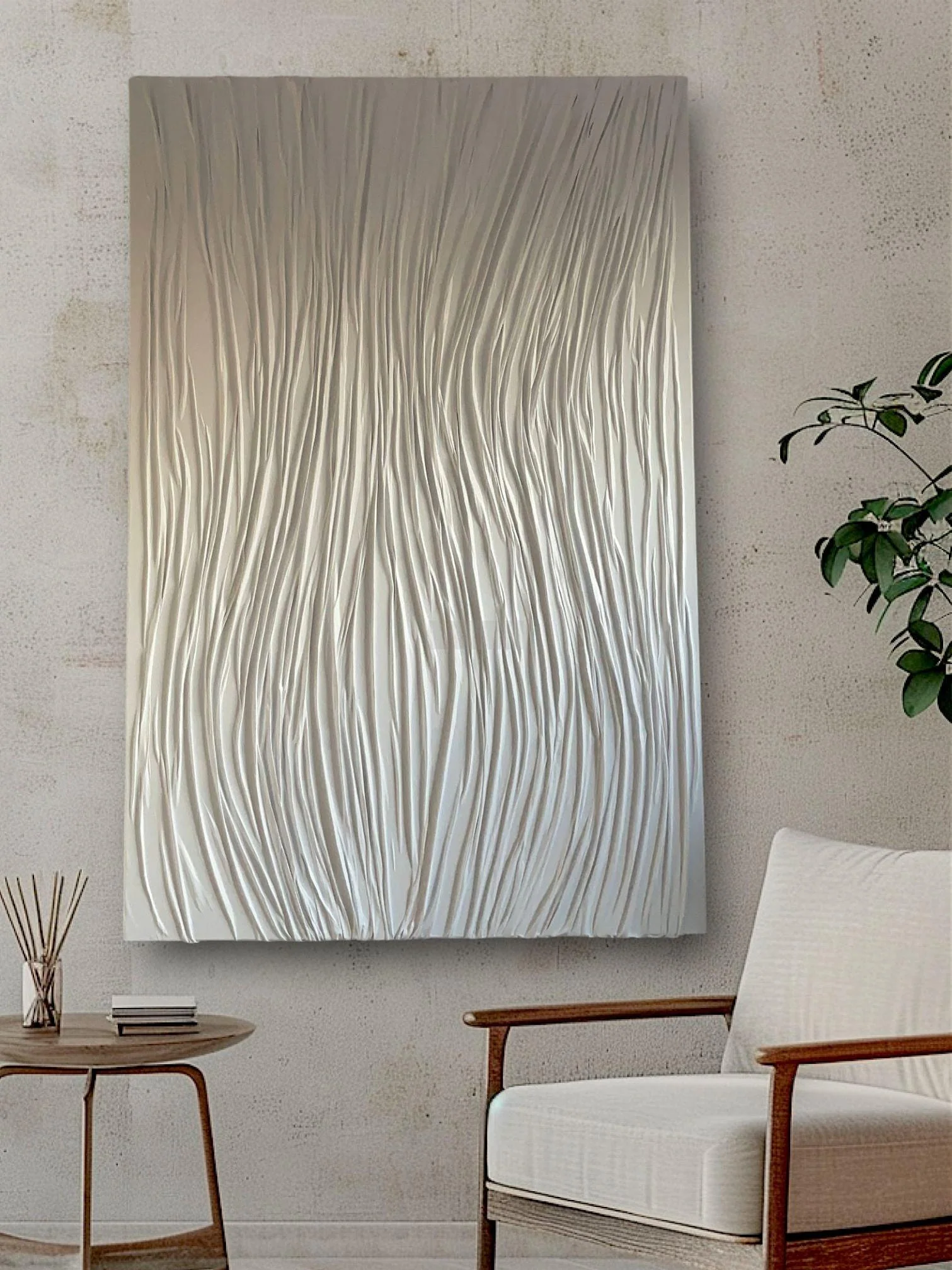 WHITE LINES | Modern 3D Textured Abstract Art on Canvas | Handmade Painting | 3d Wall Art Home Decor