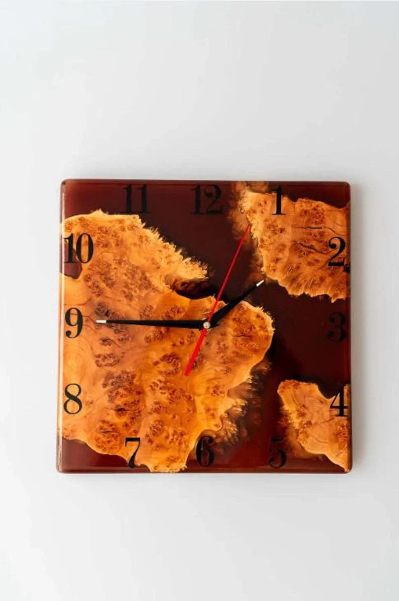 Resin Handcrafted 12x12 Unique Square Wall Clock - Personalized Wooden Art Decor